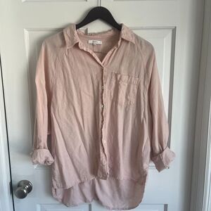 Light Pink Relaxed Long Sleeve Button Down Shirt Med Linen Blend Spring Easter